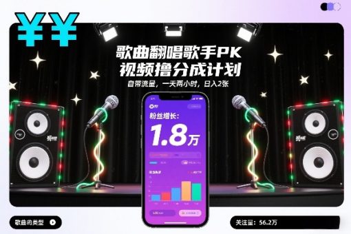 歌曲翻唱歌手PK视频撸分成计划，自带流量，一天两小时，日入2张-韬哥副业项目资源网