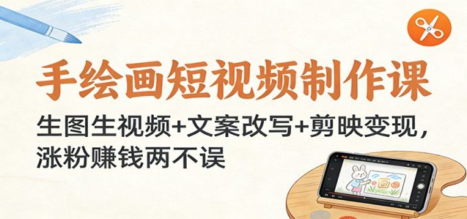 手绘画短视频制作课:生图生视频+文案改写+剪映变现,涨粉赚钱两不误-韬哥副业项目资源网