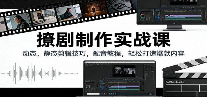 撩剧制作实战课:动态、静态剪辑技巧,配音教程,轻松打造爆款内容-韬哥副业项目资源网