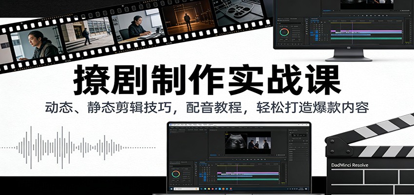 撩剧制作实战课：动态、静态剪辑技巧，配音教程，轻松打造爆款内容-韬哥副业项目资源网