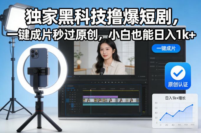 独家黑科技撸爆短剧,一键成片秒过原创,小白也能日入1k+【揭秘】-韬哥副业项目资源网