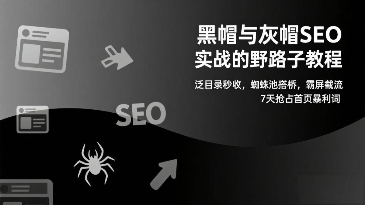 图片[1]-（17125期）黑帽与灰帽SEO实战的野路子教程：泛目录秒收，蜘蛛池搭桥，霸屏截流，7天抢占首页暴利词-韬哥副业项目资源网