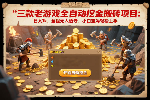 三款老游戏全自动挖金搬砖项目：日入1k，全程无人值守，小白宝妈轻松上手【揭秘】-韬哥副业项目资源网
