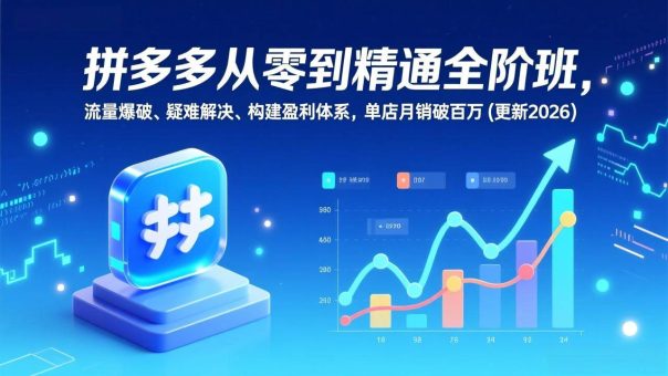 （17148期）拼多多从零到精通全阶班，流量爆破、疑难解决，构建盈利体系，单店月销破百万(更新2026)-韬哥副业项目资源网