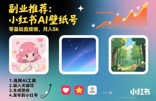 副业推荐：小红书AI壁纸号，零基础直接做，月入5k-韬哥副业项目资源网