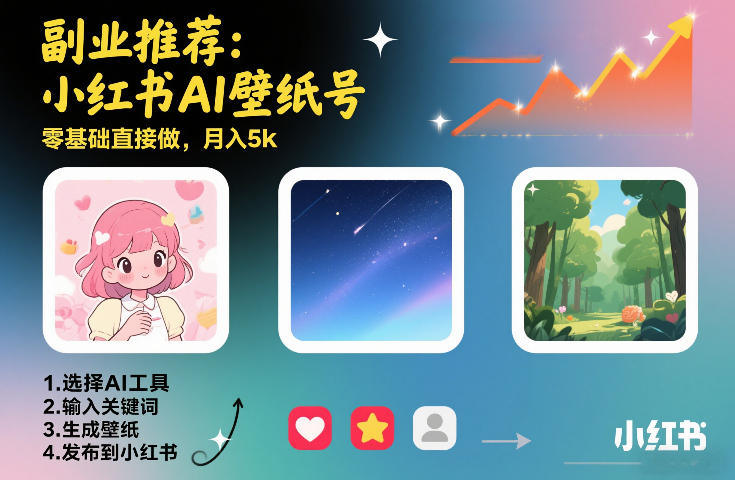 副业推荐：小红书AI壁纸号，零基础直接做，月入5k