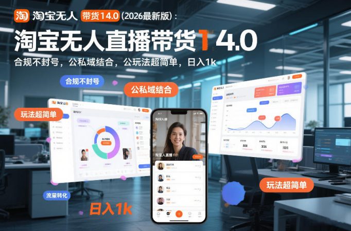 淘宝无人直播带货14.0（2026最新版）：合规不封号，公私域结合，玩法超简单，日入1k+【揭秘】-韬哥副业项目资源网