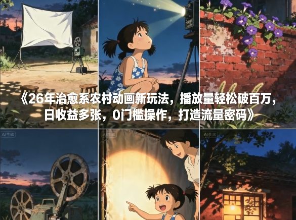 26年治愈系农村动画新玩法,播放量轻松破百万,日收益多张,0门槛操作,打造流量密码-韬哥副业项目资源网