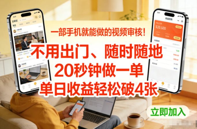一部手机就能做的视频审核!不用出门,随时随地,20秒钟做一单,单日收益轻松破4张【揭秘】-韬哥副业项目资源网