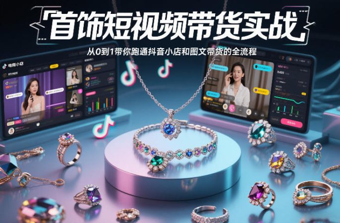 首饰短视频带货实战，从0到1带你跑通抖音小店和图文带货的全流程-韬哥副业项目资源网