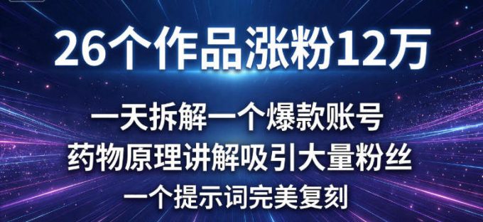 26个作品涨粉12w,一天拆解一个爆款账号,药物原理讲解吸引大量粉丝,一个提示词完美复刻-韬哥副业项目资源网