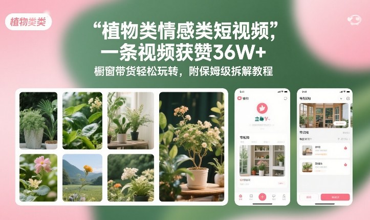 植物类情感类短视频,一条视频获赞36W+,橱窗带货轻松玩转,附保姆级拆解教程-韬哥副业项目资源网