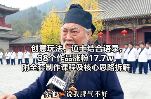 创意玩法，道士结合语录，38个作品涨粉17.7w，附全套制作课程及核心思路拆解-韬哥副业项目资源网