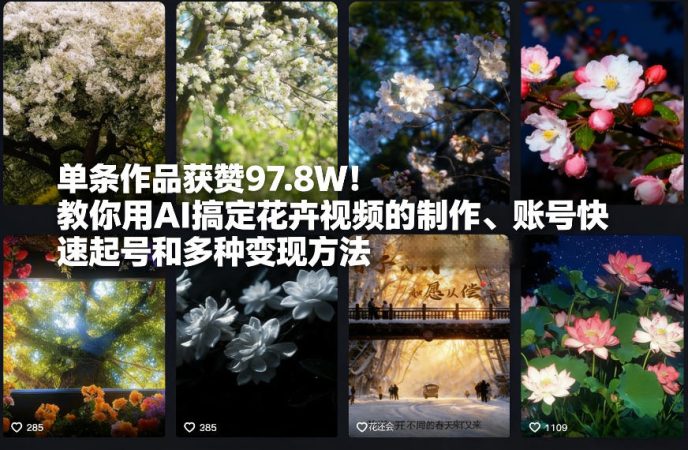 单条作品获赞97.8W!教你用AI搞定花卉视频的制作、账号快速起号和多种变现方法-韬哥副业项目资源网
