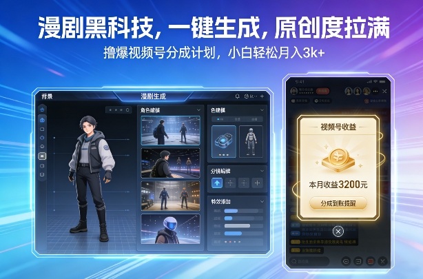 漫剧黑科技，一键生成，原创度拉满，撸爆视频号分成计划，小白轻松月入3k+-韬哥副业项目资源网