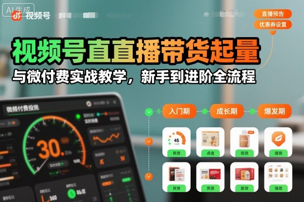 视频号直播带货起量与微付费实战教学,新手到进阶全流程(更新)-韬哥副业项目资源网