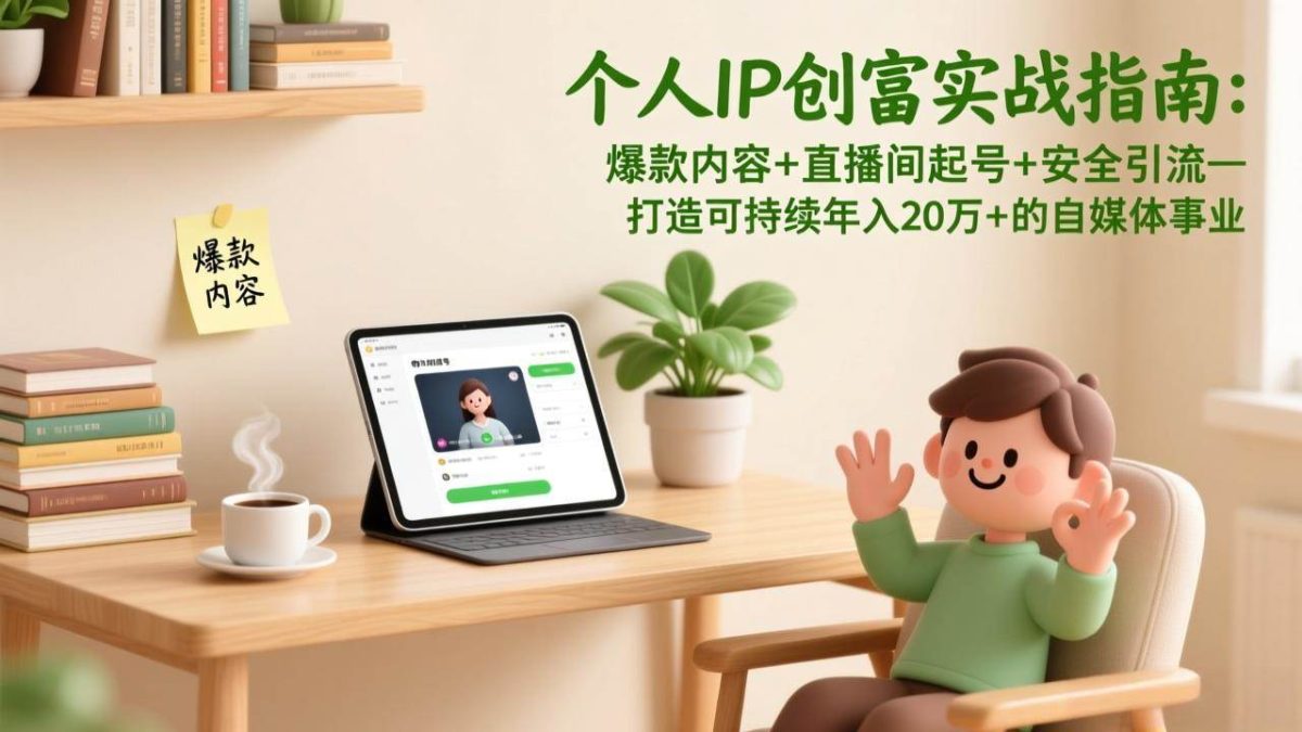 图片[1]-（17217期）个人IP创富实战指南：爆款内容+直播间起号+安全引流，打造可持续年入20万+的自媒体事业-韬哥副业项目资源网