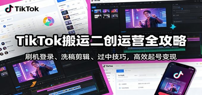 TikTok搬运二创运营全攻略：刷机登录、洗稿剪辑 、过中技巧，高效起号变现-韬哥副业项目资源网