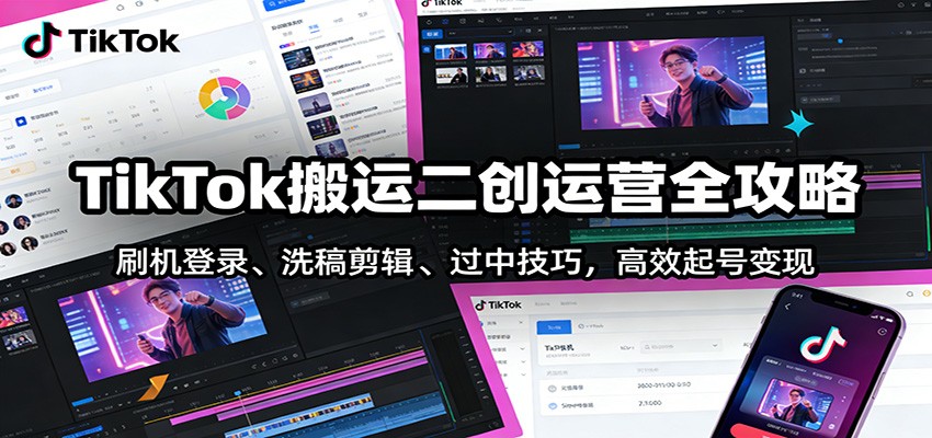 TikTok搬运二创运营全攻略:刷机登录、洗稿剪辑 、过中技巧,高效起号变现-韬哥副业项目资源网