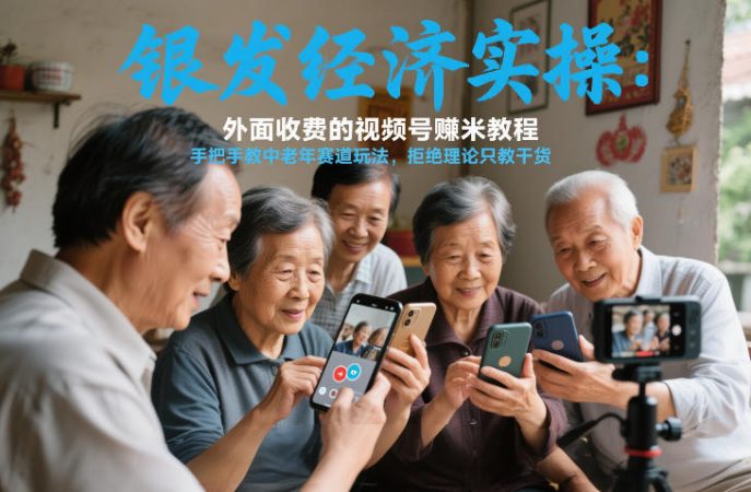 银发经济实操：外面收费的视频号賺米教程，手把手教中老年赛道玩法，拒绝理论只教干货-韬哥副业项目资源网