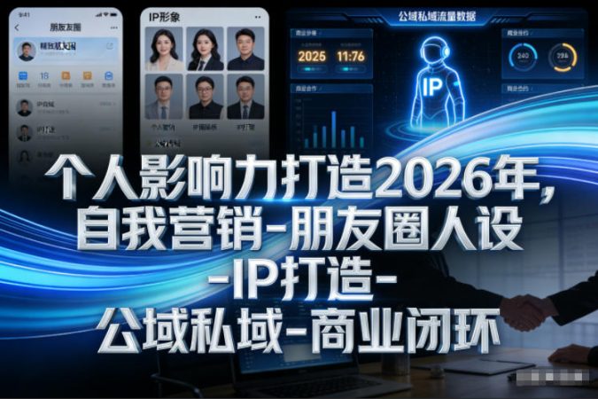 个人影响力打造2026年,自我营销-朋友圈人设-IP打造-公域私域-商业闭环-韬哥副业项目资源网