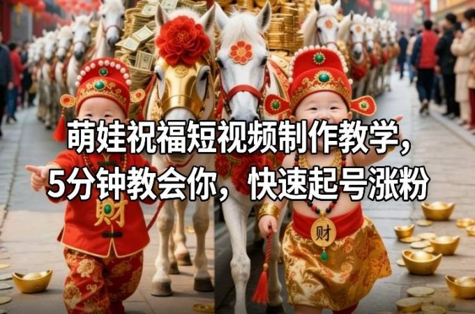 萌娃祝福短视频制作教学,5分钟教会你,快速起号涨粉-韬哥副业项目资源网