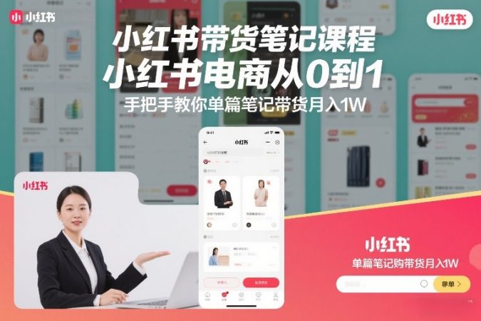 小红书带货笔记课程，小红书电商从0到1，手把手教你单篇笔记带货月入1W-韬哥副业项目资源网