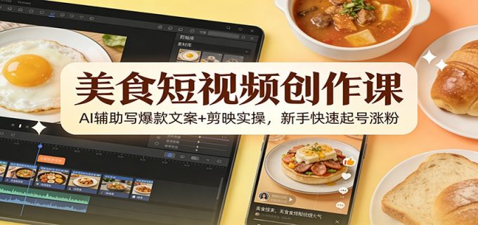 美食短视频创作课:AI辅助写爆款文案+剪映实操,新手快速起号涨粉-韬哥副业项目资源网