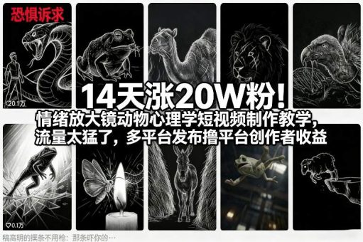 14天涨20W粉!情绪放大镜动物心理学短视频制作教学,流量太猛了,多平台发布撸平台创作者收益-韬哥副业项目资源网