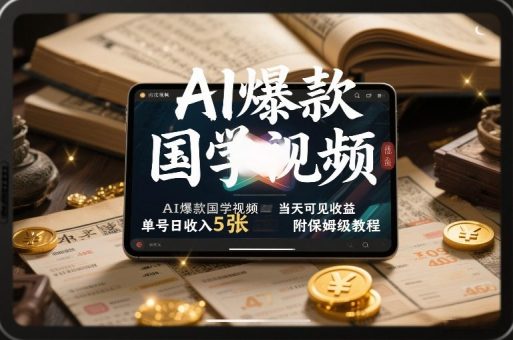 AI爆款国学视频，独家起号方法，小白直接上手，当天可见收益，单号日收入5张+附保姆级教程-韬哥副业项目资源网