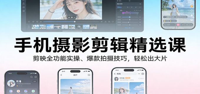 手机摄影剪辑精选课:剪映全功能实操、爆款拍摄技巧,轻松出大片-韬哥副业项目资源网