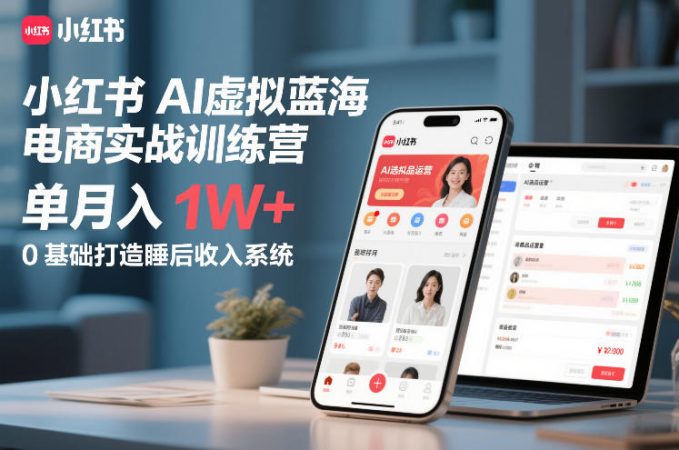小红书AI虚拟蓝海电商实战训练营,单月入1W+,0基础打造睡后收入系统-韬哥副业项目资源网