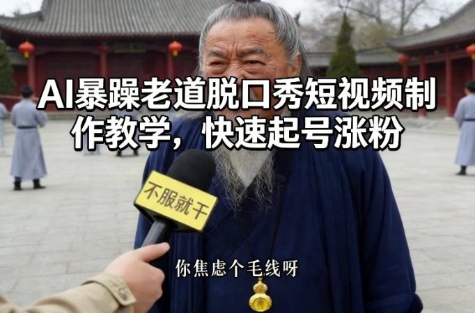 AI暴躁老道脱口秀短视频制作教学，快速起号涨粉-韬哥副业项目资源网