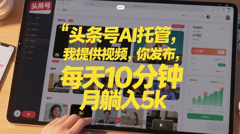 头条号AI托管，我提供视频，你发布，每天10分钟，月躺入5k+【揭秘】-韬哥副业项目资源网