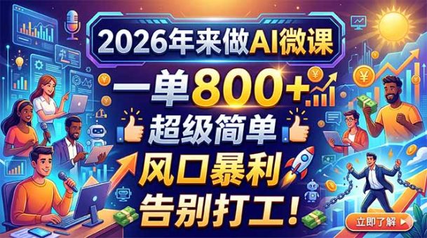 2026年来做AI微课,一单800+,超级简单,风口暴利,告别打工!-韬哥副业项目资源网