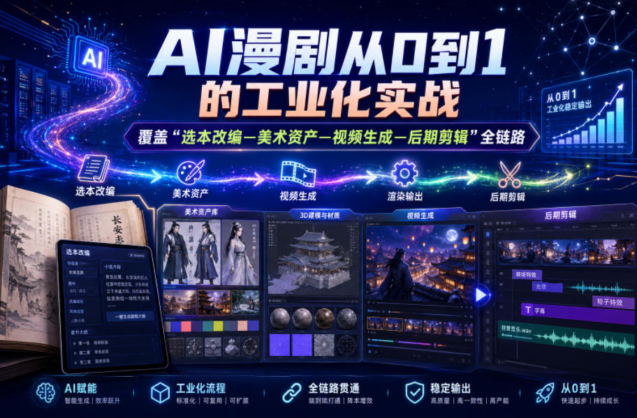 AI漫剧从0到1的工业化实战，覆盖“选本改编—美术资产—视频生成—后期剪辑”全链路(更新6月)-韬哥副业项目资源网