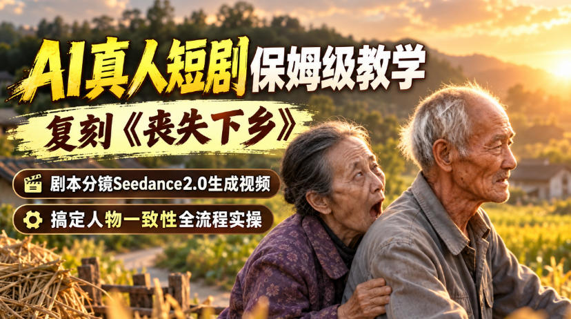 AI真人短剧保姆级教学,复刻《丧失下乡》,剧本分镜Seedance2.0生成视频,搞定人物一致性全流程实操-韬哥副业项目资源网