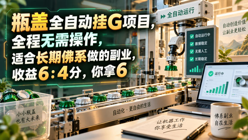 瓶盖全自动挂G项目,全程无需操作,适合长期佛系做的副业,收益6:4分,你拿6【揭秘】-韬哥副业项目资源网