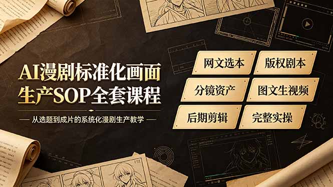 AI漫剧标准化画面生产SOP全套课程,网文选本版权剧本分镜资产全覆盖,图文生视频后期剪辑完整实操教学-韬哥副业项目资源网