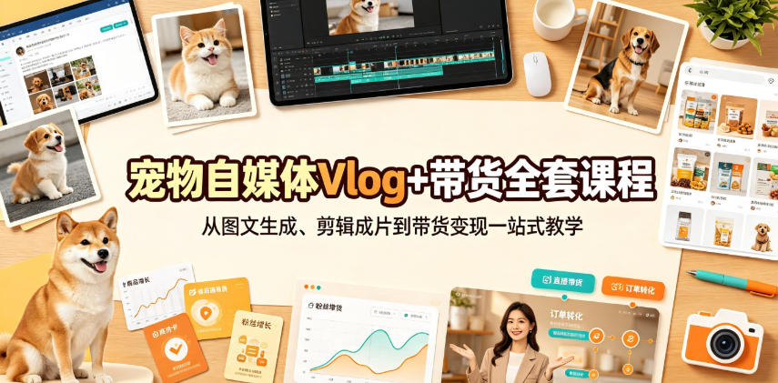 宠物自媒体Vlog+带货全套课程｜从图文生成、剪辑成片到带货变现一站式教学-韬哥副业项目资源网