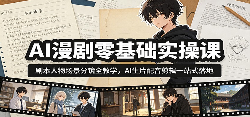 AI漫剧零基础实操课:剧本人物场景分镜全教学,AI生片配音剪辑一站式落地-韬哥副业项目资源网