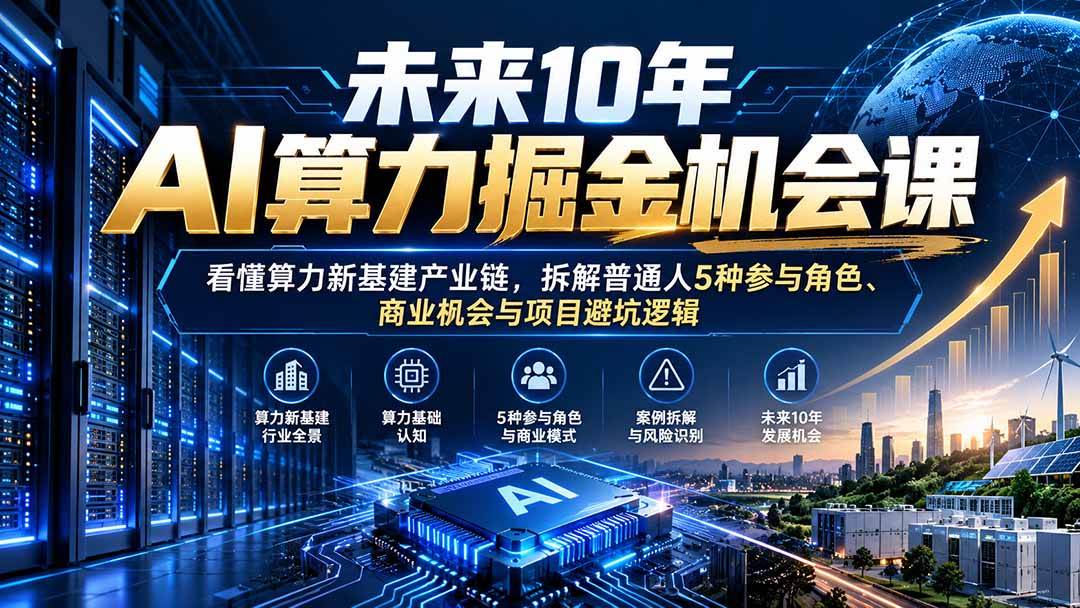 （20825期）未来10年AI算力掘金机会课：看懂算力新基建产业链，拆解普通人5种参与角色、商业机会与项目避坑逻辑-韬哥副业项目资源网