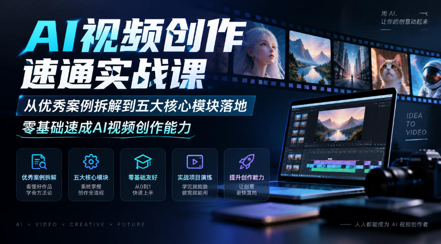AI视频创作速通实战课|从优秀案例拆解到五大核心模块落地,零基础速成AI视频创作能力-韬哥副业项目资源网