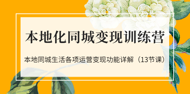 （3107期）本地化同城变现训练营：本地同城生活各项运营变现功能详解（13节课）-韬哥副业项目资源网