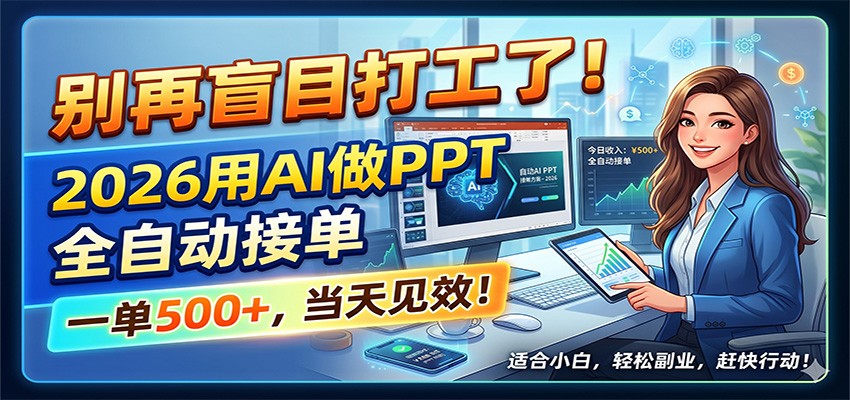 别再盲目打工了！2026用AI做PPT全自动接单，一单5张+，当天见效！-韬哥副业项目资源网