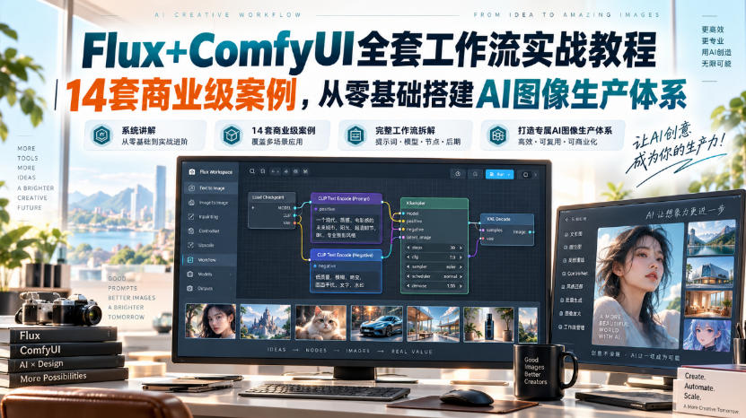 Flux+ComfyUI全套工作流实战教程｜14套商业级案例，从零基础搭建AI图像生产体系-韬哥副业项目资源网