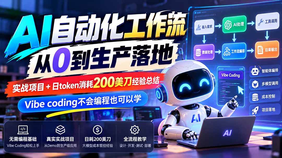 (20954期)【无水印】AI自动化工作流从0到生产落地,实战项目+日token消耗200美刀经验总结,Vibe coding不会编程也可以学-韬哥副业项目资源网