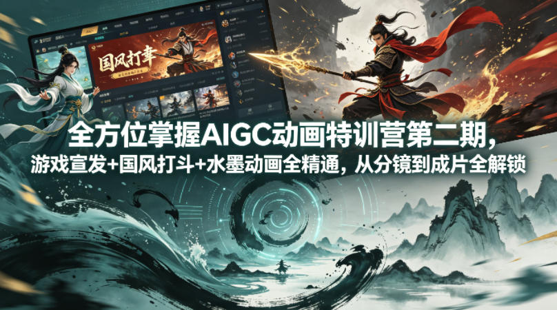 全方位掌握AIGC动画特训营第二期，游戏宣发+国风打斗+水墨动画全精通，从分镜到成片全解锁-韬哥副业项目资源网