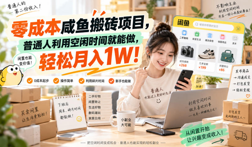 零成本咸鱼搬砖项目,普通人利用空闲时间就能做,轻松月入1W!【揭秘】-韬哥副业项目资源网