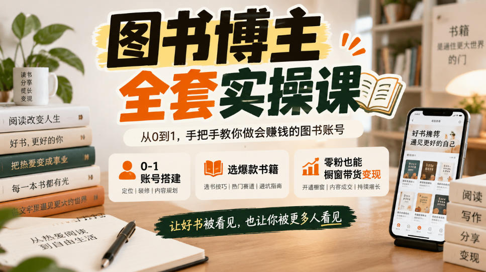 图书博主全套实操课，0‑1账号搭建，选爆款书籍，零粉也能橱窗带货变现-韬哥副业项目资源网